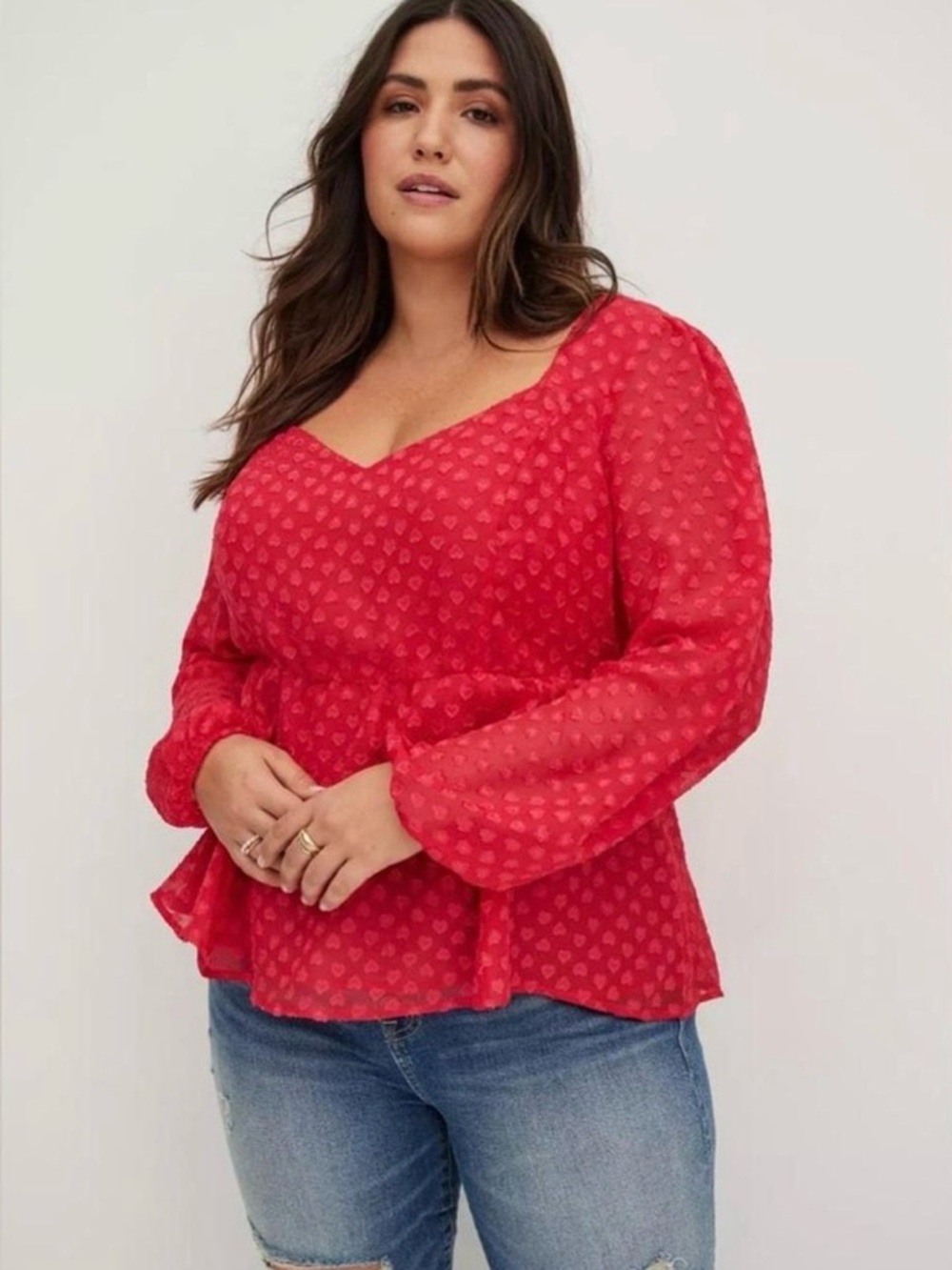 Torrid Peplum Sweetheart Chiffon Clip Heart Blouse